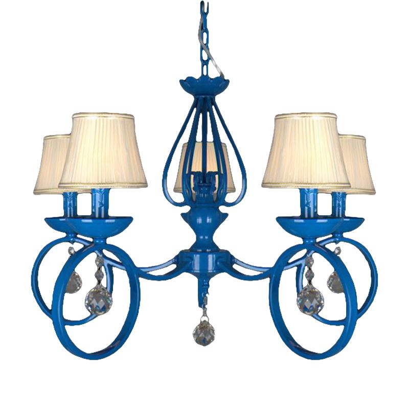 Fabric Cone de lampe pendentielle bleu 5/6/8 Lumières Classic Chandelier Lightture pour le salon avec drapage en cristal