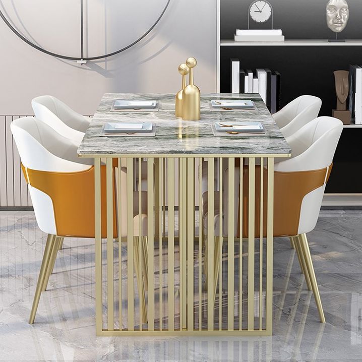 Mesa de comedor de piedra sinterizada de lujo Mesa de interior rectángulo con base de pedestal doble