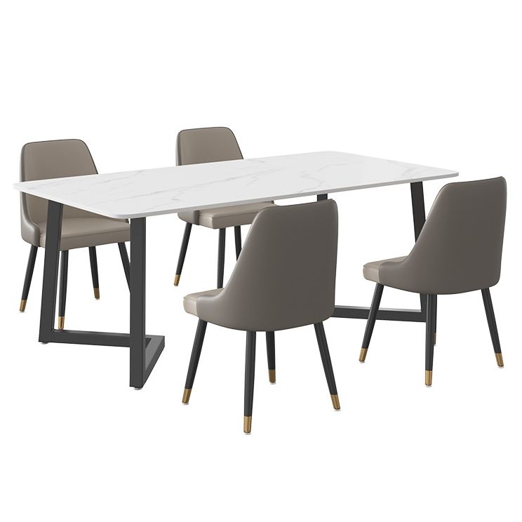 Modern Rectangle Dining Table Sintered Stone Dining Table with Double Pedestal