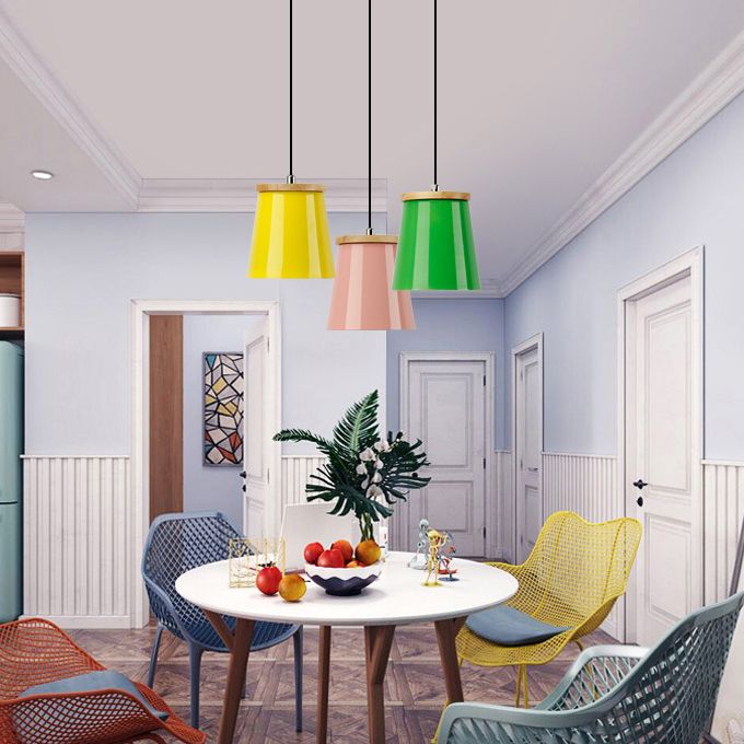 Metallic Bucket Shape Suspension Light Kitchen Dining Room One Light Modern Pendant Light