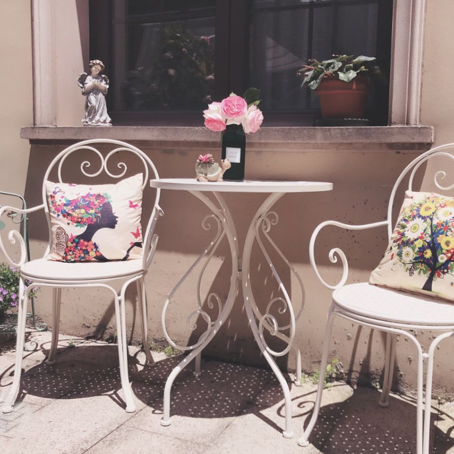 Contemporary Open Back Patio Arm Chair in Iron Frame Set of 2