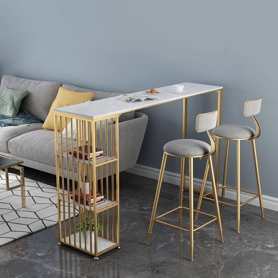 Glam 1/2/3 Pieces Bar Table Set Rectangle Stone Counter Table with Stools for Living Room