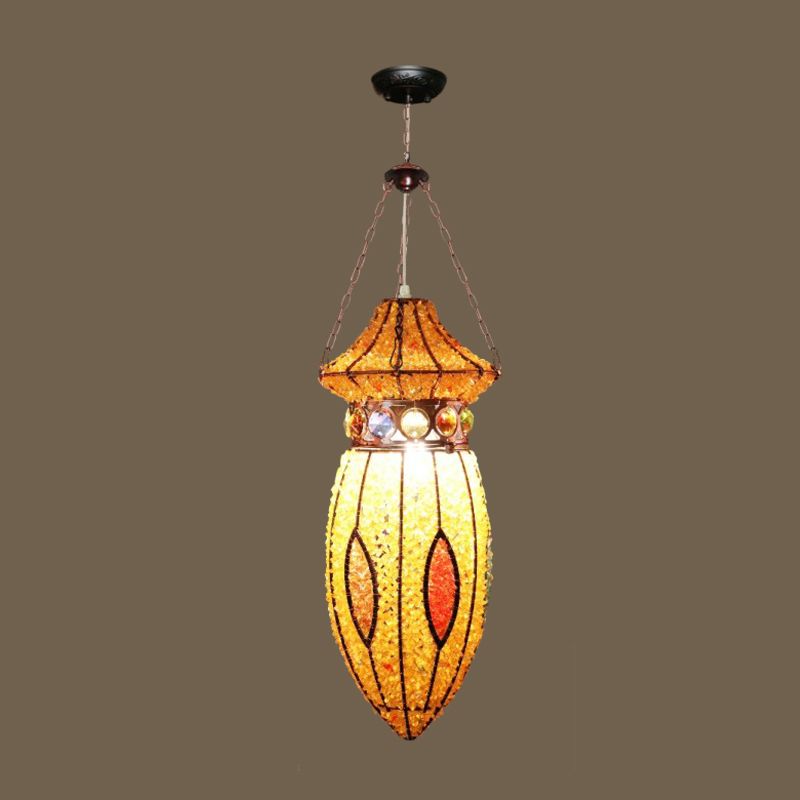 Metal Urn Pendant Lighting Fixture Art Deco 1 Head Restaurant Suspension Lamp in Yellow