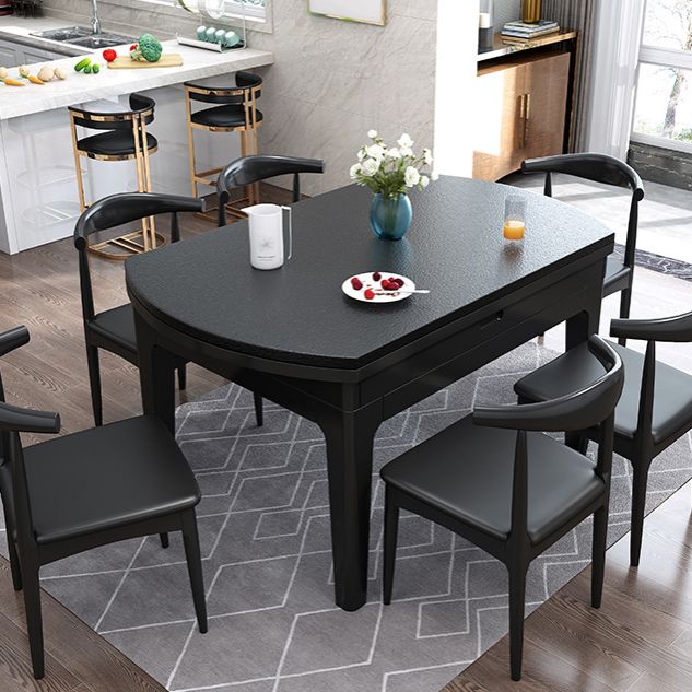 Round Dining Site Table Contemporary Style Stone Furniture with Drop-Leaf