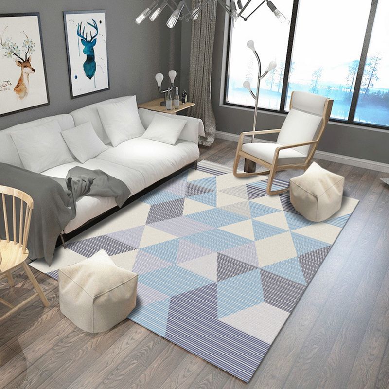 Contemporary Geometric Printed Rug Multi Colored Polyester Carpet Anti-Slip Backing Machine Wash Pet Friendly Rug for Great Room