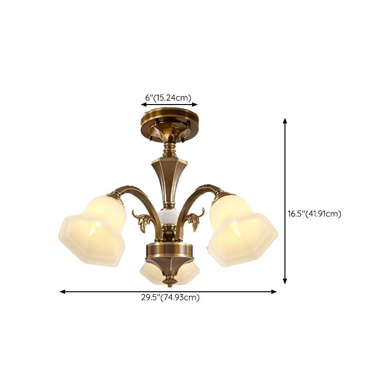 American Style Ceiling Light Bell Shape Ceiling Lamp with Glass Shade for Living Room