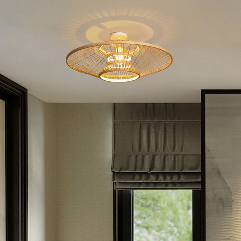 Untertasse Bamboo Deckenleuchte Asia Wohnzimmerdecke Licht in Beige