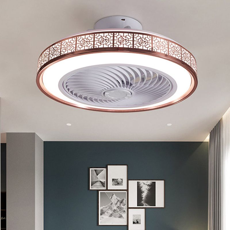 Drum Metallic LED Affermazione del ventilatore a soffitto Funzione semi -filo moderna Light per sala da pranzo