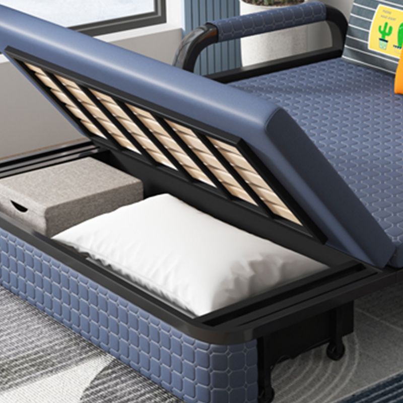 Modern Sofa Bed in Blue Faux Leather Futon And Mattress with Storage