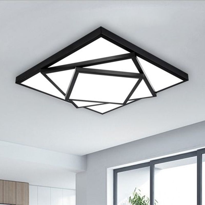 Plafonnier rectangulaire/carré noir/blanc à LED en métal moderne pour salon, 40,6 cm/49,5 cm/63,5 cm de large