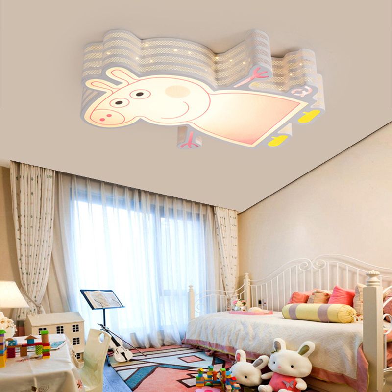 Kid Bedroom Pig Shape Flush Mount Ceiling Light Acrylic Cartoon White Ceiling Lamp