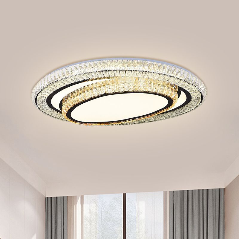 Black Finish LED Flushmount Light Modern Clear Rectangular-Cut Crystals Oval Ceiling Fixture