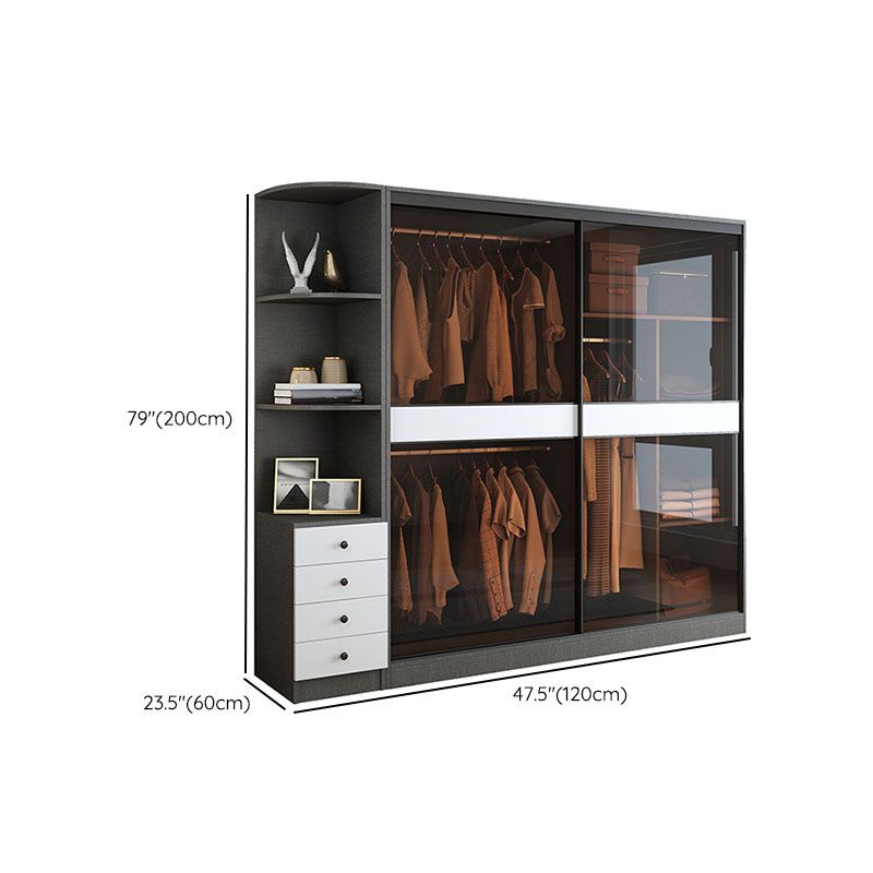 Modern Style Glass Wardrobe Gray Colour Wardrobe Closet with Sliding Door