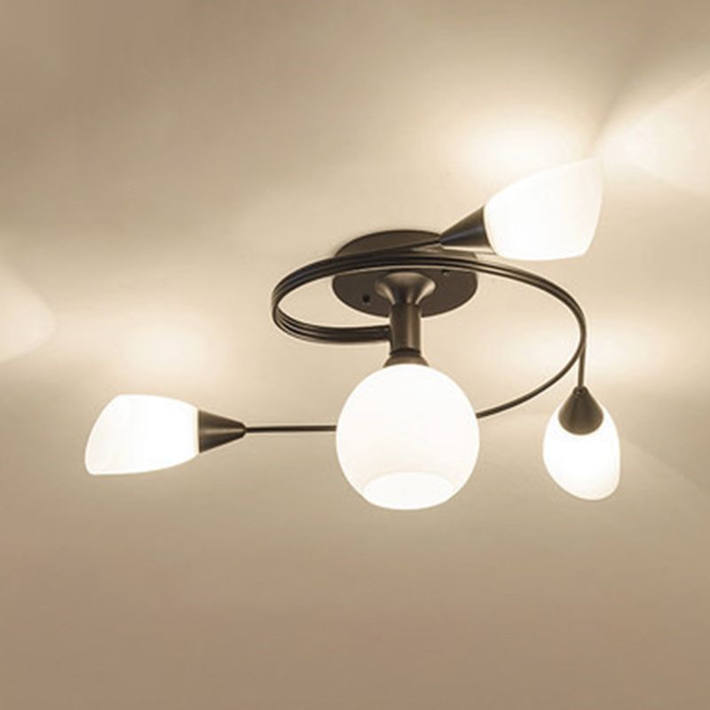 Minimalism Sputnik Flush Mount Glass Semi Flush Mount Ceiling Light in Black