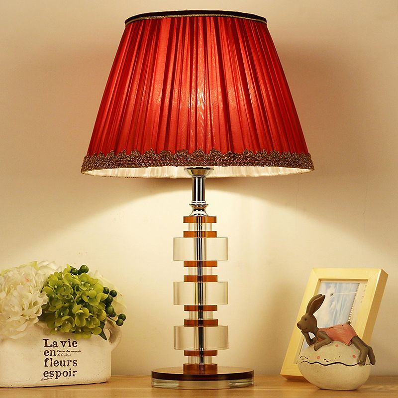 1-Head Living Room Nightstand Lighting Modern Red Table Lamp with Round Clear Crystal