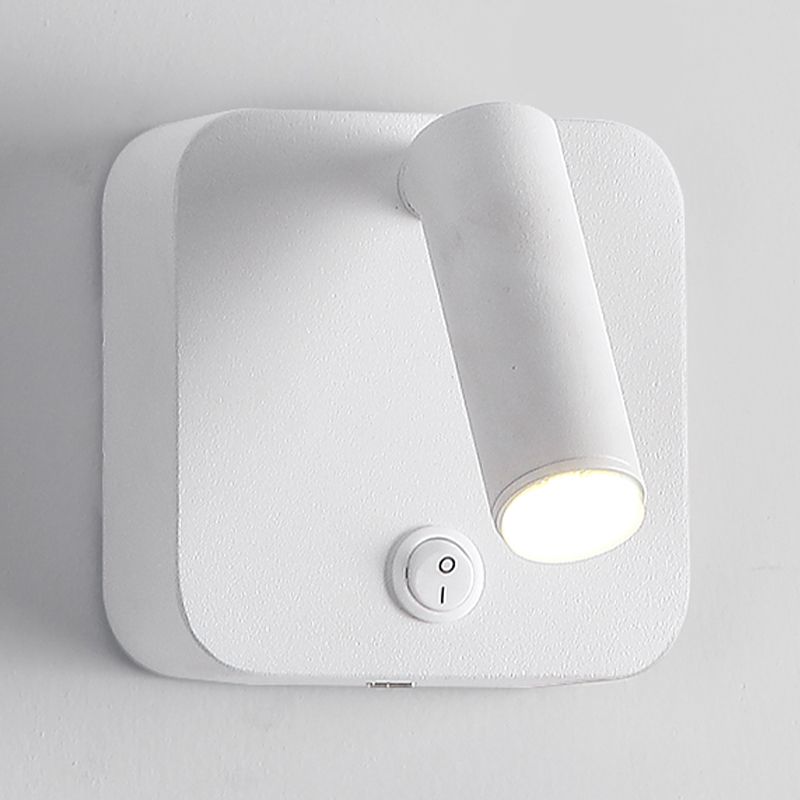 Modern Metal Wall Light Square 4" Wide Reading Wall Sconce with Switch for Bedroom