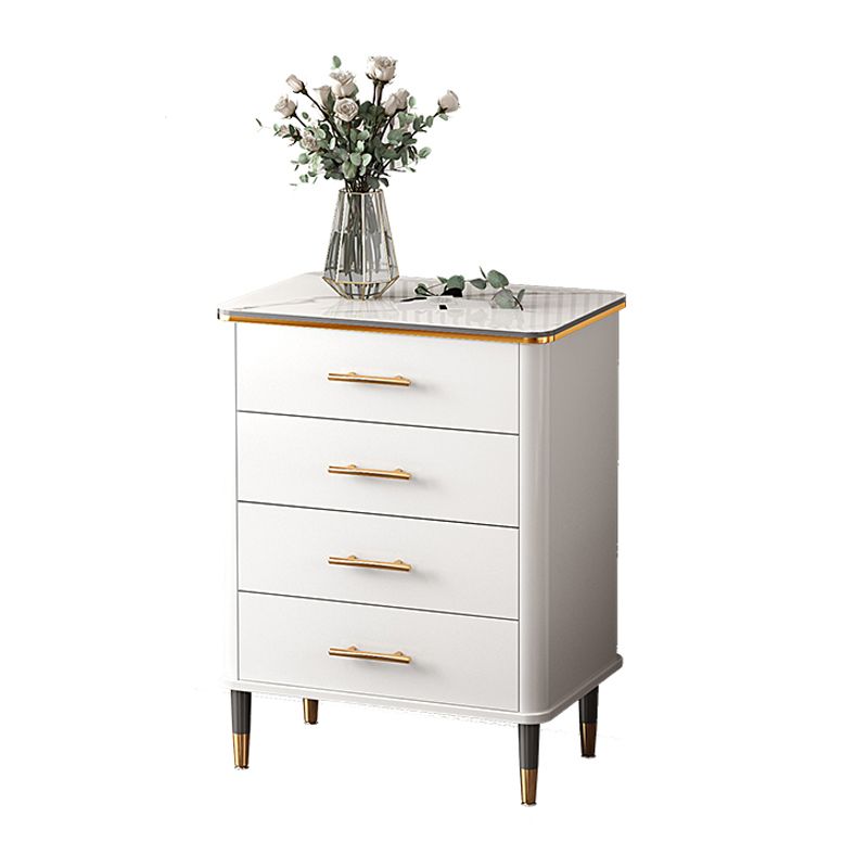 Glam Bedroom Stone Storage Chest Vertical Chest in White with Drawers