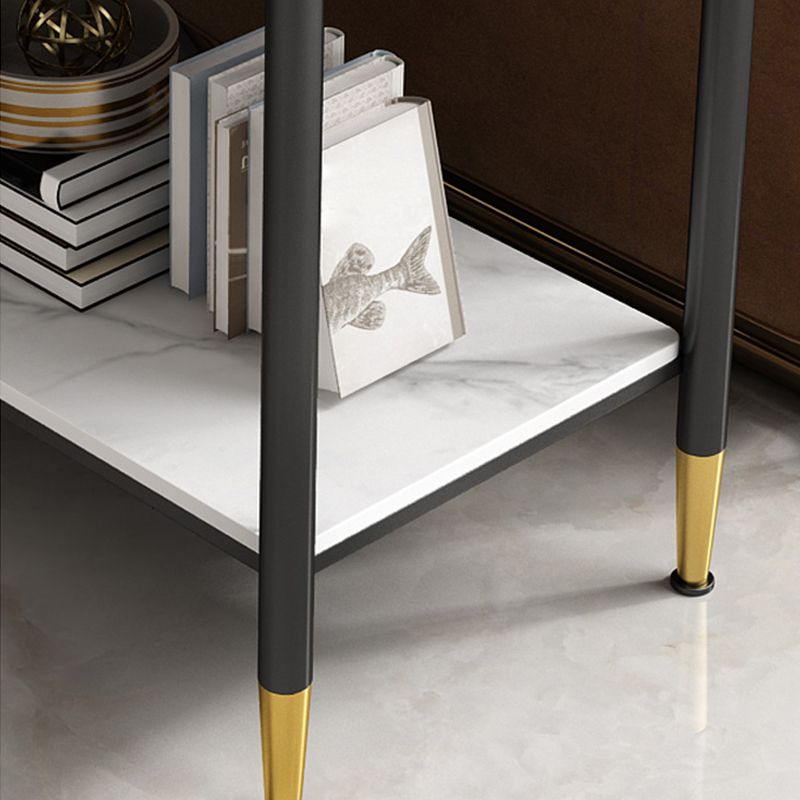 Contemporary Square Slate Top End Table Metal 4 Legs Side Table
