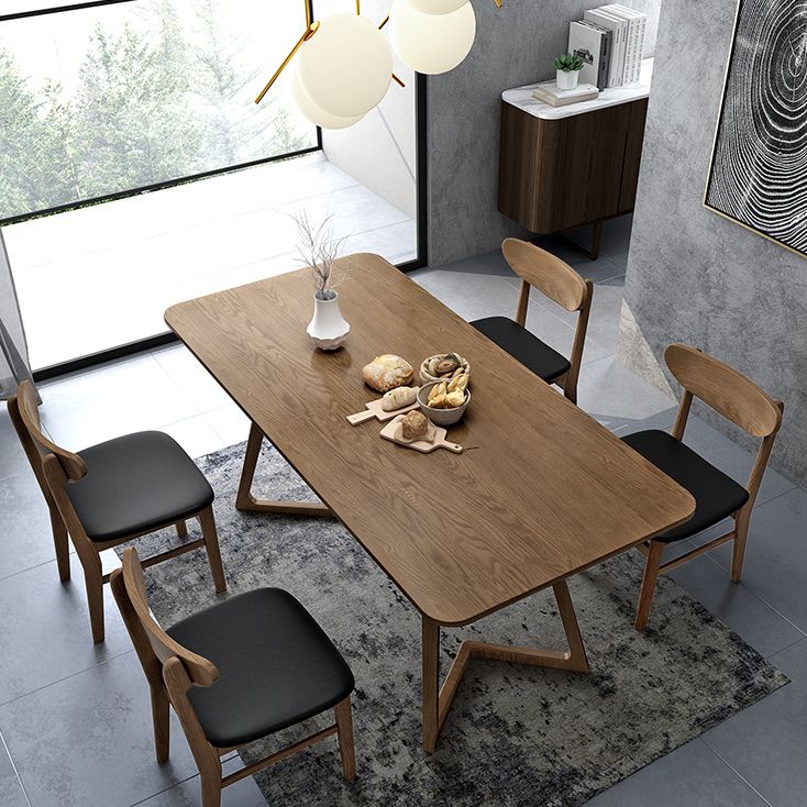 Table à manger en bois de cendres contemporain double piédestal à base de bois massif de base de base pour la maison