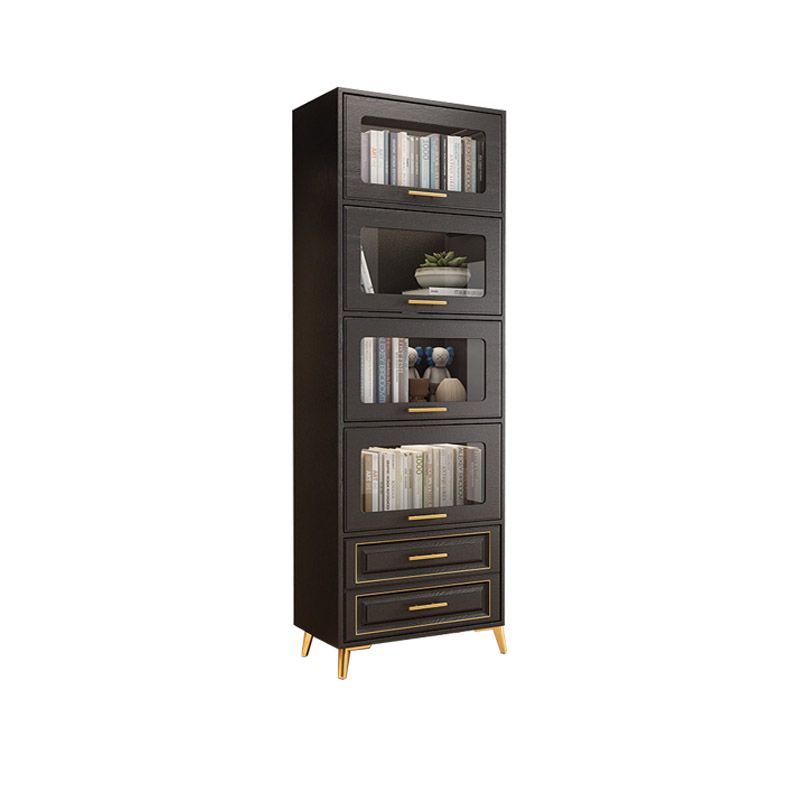 Contemporary Black Chest Glass Paned Accent Cabinet with Drawer