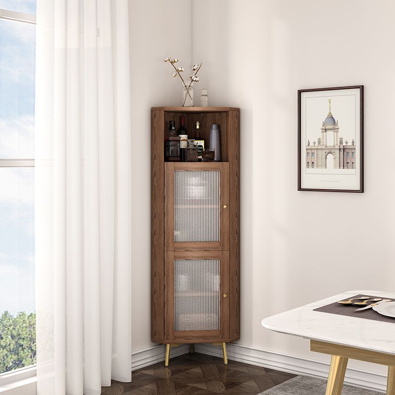 Wooden Storage Cabinet with 2 Glass Doors and Storage Shelf Modern