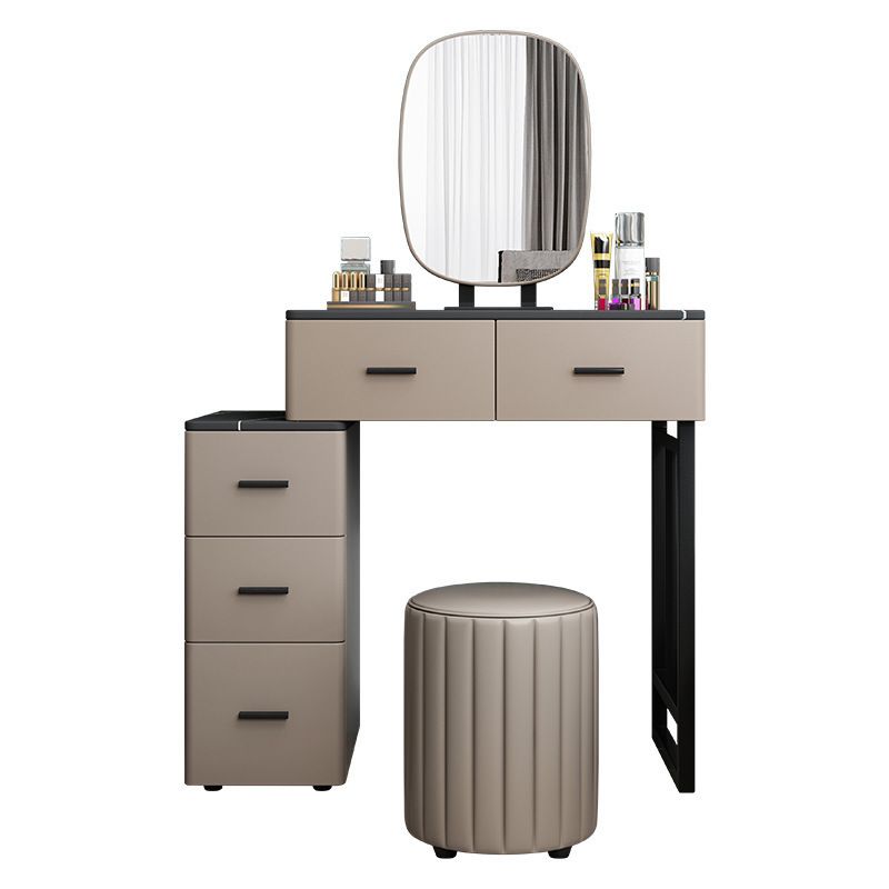 Mirrored Vanity Table and Stool Set 25.59" Wide Stone Top Vanity Desk