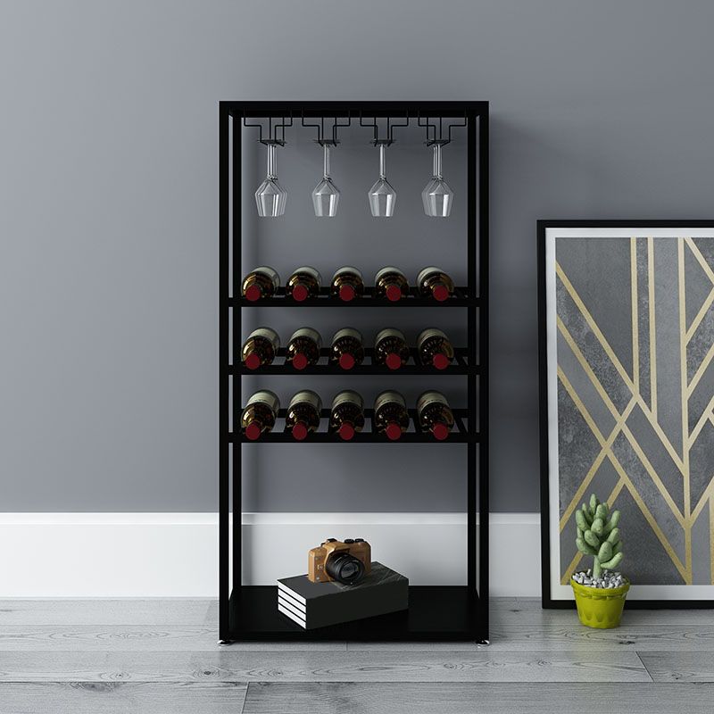 Floor Metal Wine Bottle & Glass Rack Industrial Wine Rack in Black/White