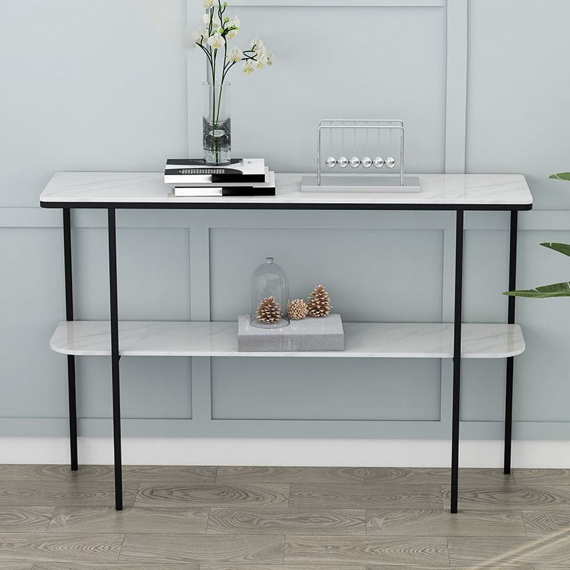 Modern Marble Console Table 12" W Rectangle 1-shelf Accent Table for Hall