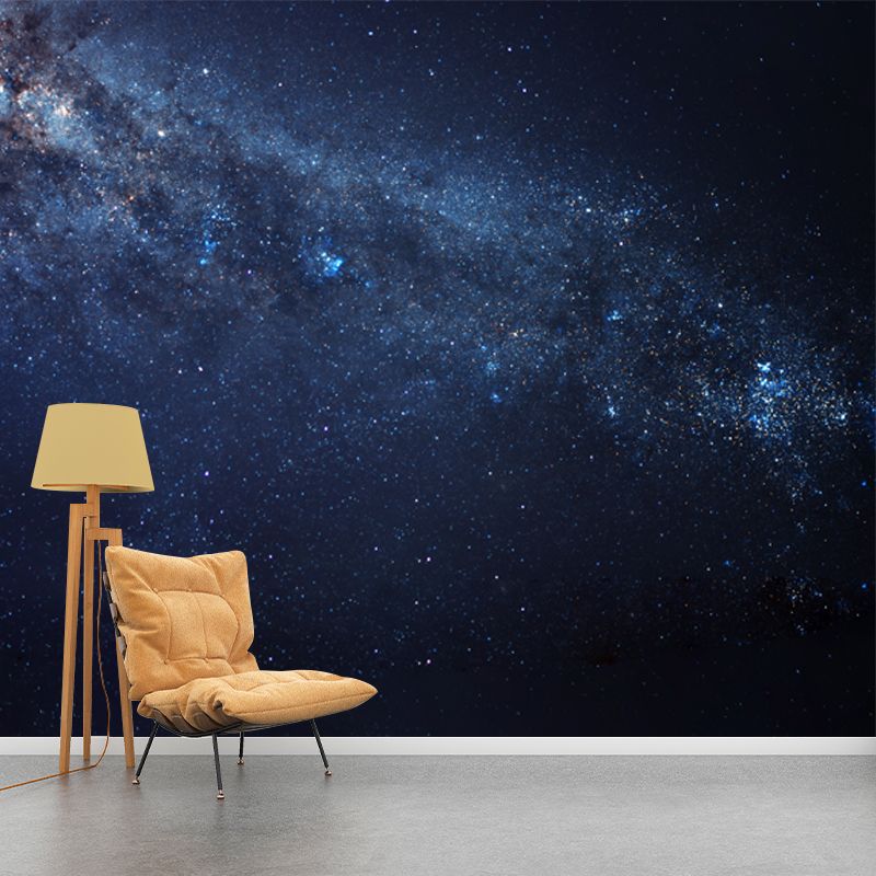 Modern Galaxy Stars Mural Wallpaper for Bedroom Personalized Wall Covering in Blue-Black