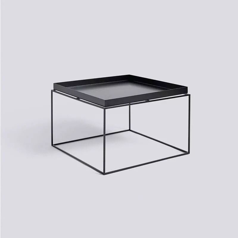 Iron Coffee Table Mid-Century Modern Frame Cocktail Table in Black