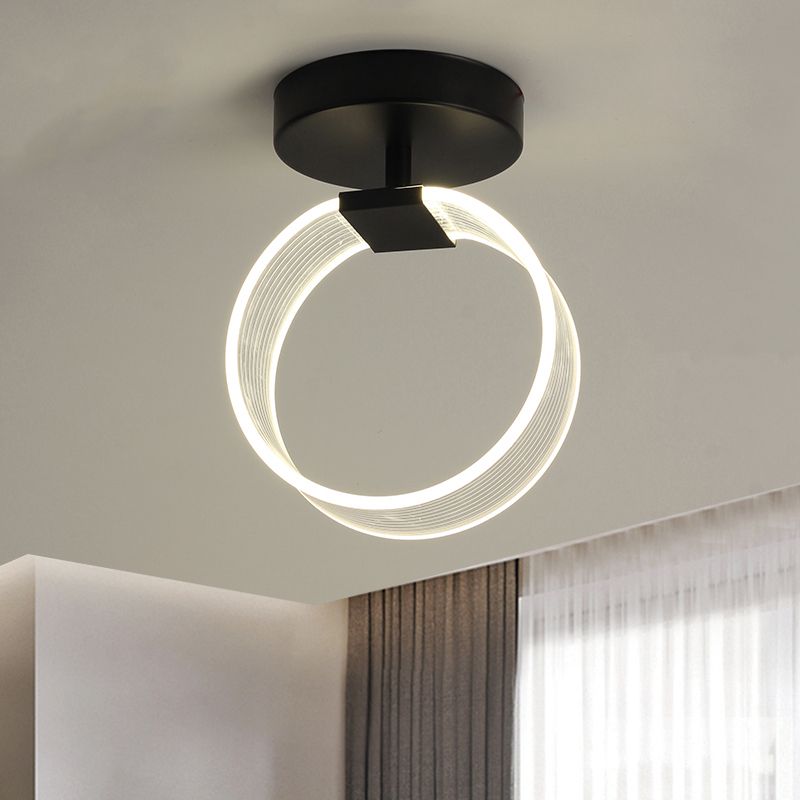 LED-gangplafondlamp Modern zwart/goud, semi-inbouwverlichting met ronde acrylkap