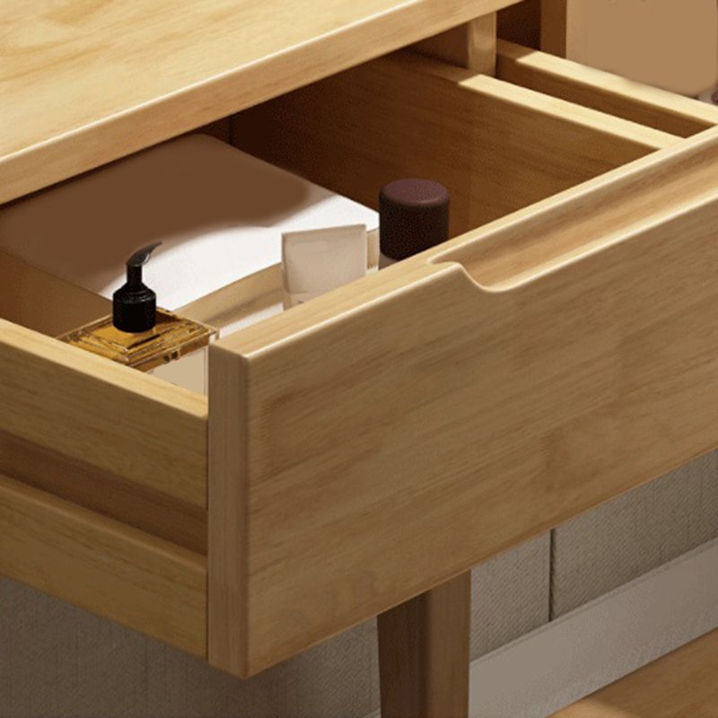 4 Drawer & Mirror Makeup Vanity Desk Rubber Wood Dressing Table
