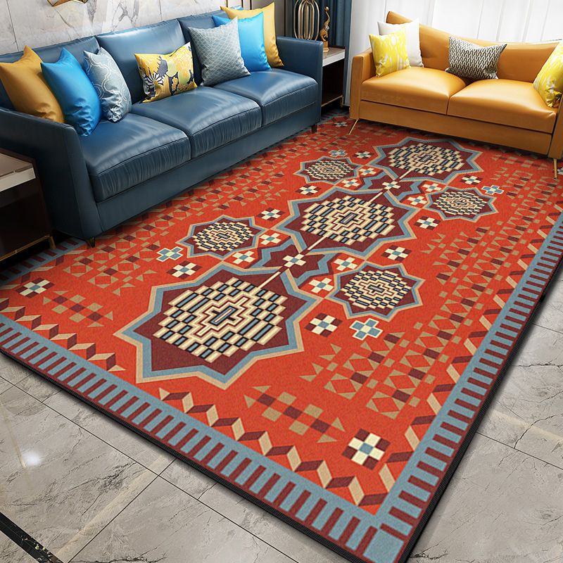 Multi Color Geometric Rug Synthetics Moroccan Carpet Stain Resistant Machine Washable Anti-Slip Rug for Living Room
