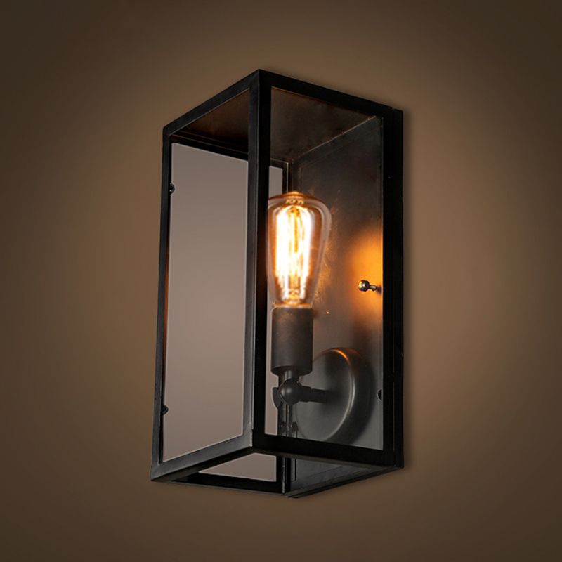 Clear Glass Industrial Style Leuchte 1-Licht schwarzer Wand Licht für den Flur