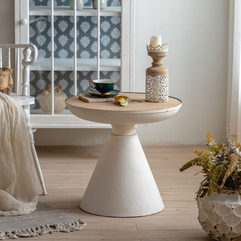 French Country Round End Table 18.9" Tall Pedestal Distressed Side Table