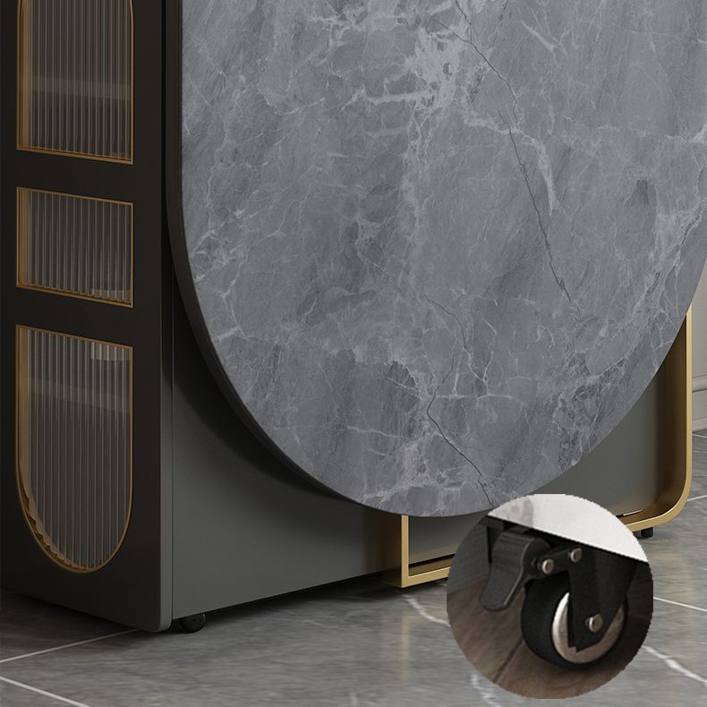 Mesa de comedor de piedra sinterizada 59 '' plegable Mesa ovalada moderna con base de caballete de almacenamiento