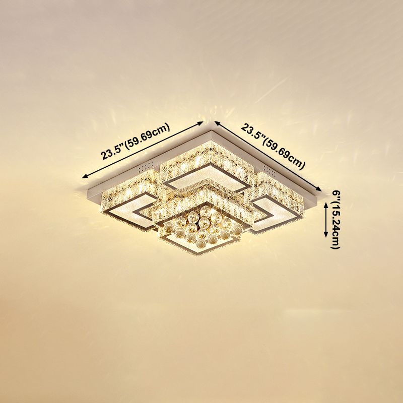 Lampade da incasso in metallo argentato Lampade da soffitto moderne per camera da letto quadrata con paralume in cristallo