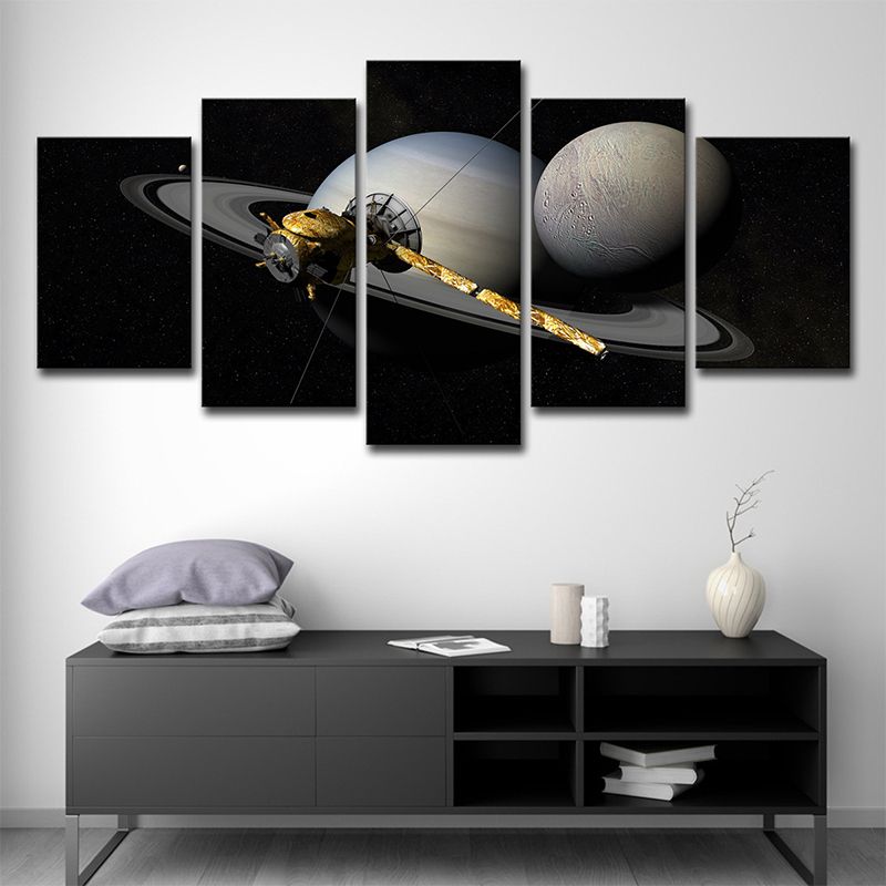 Grey Planet Satellite Canvas Art Multi-Piece Science Fiction Living Room Wall Decor