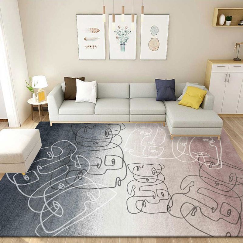 Black Color Block Rug Polyester Nordic Rug Washable Rug for Living Room