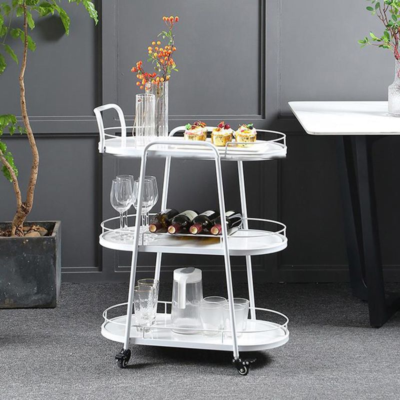 Contemporary Style Oval Prep Table Rolling Metal Prep Table for Home