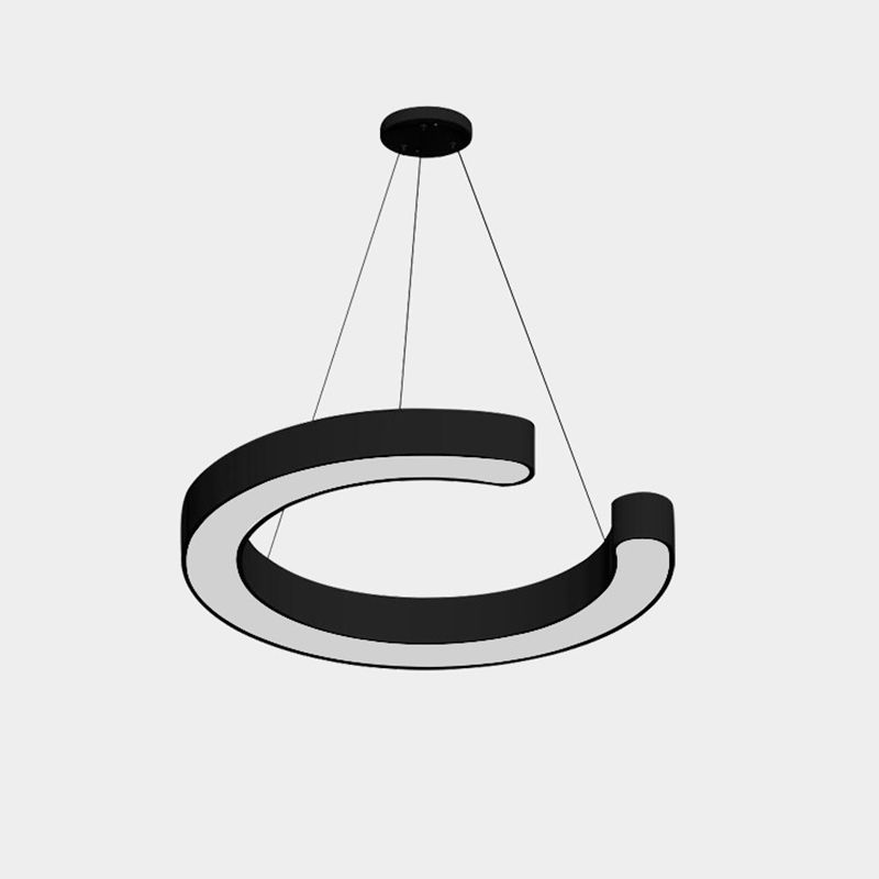 Black C Pendant Ceiling Light Contemporary 16"/23.5"/31.5" W LED Acrylic Down Lighting in Warm/White Light