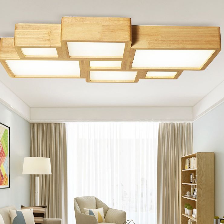 Wooden Block Flush Light Nordic LED Flush Mounted Ceiling Light with Acrylic Shade for Bedroom