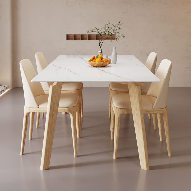 Mid-Century Stone top Dining Table Rectangle Dining Table with Natural Legs