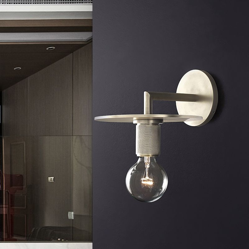 1-Bulb Wall Mount Lamp Simple Exposed Bulb Metal Sconce Ideas in Black/Brass/Chrome with Flat Top