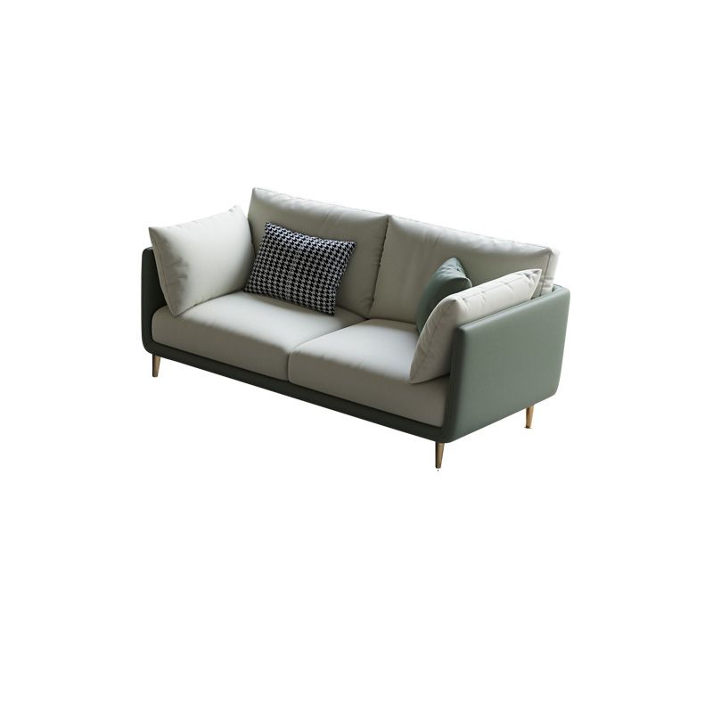 Square Arm Contemporary Standard Faux Leather Sofa Couch with Pillows