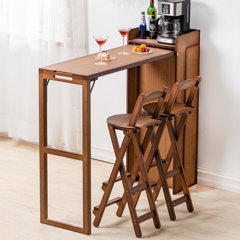 Wood Bar Pub Table Set 1/3 Pcs Folding Bar Table and Stools in Brown and Natural