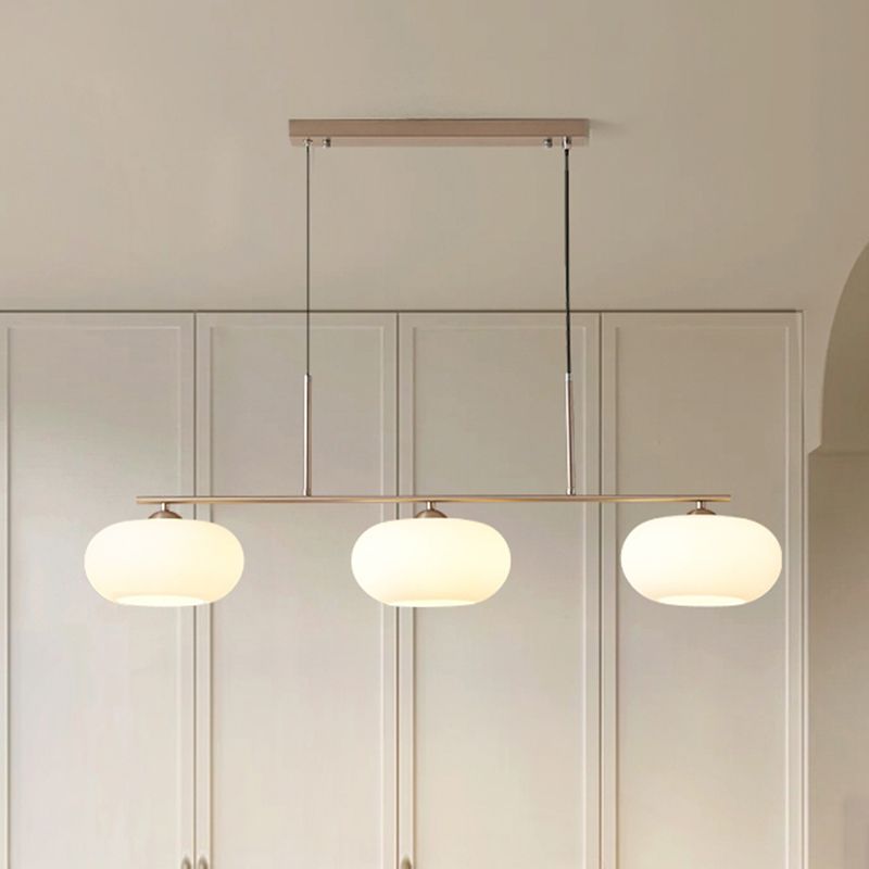 Glass Shade Hanging Island Lights Modern Drum Shape Island Lighting Ideas for Kitchen
