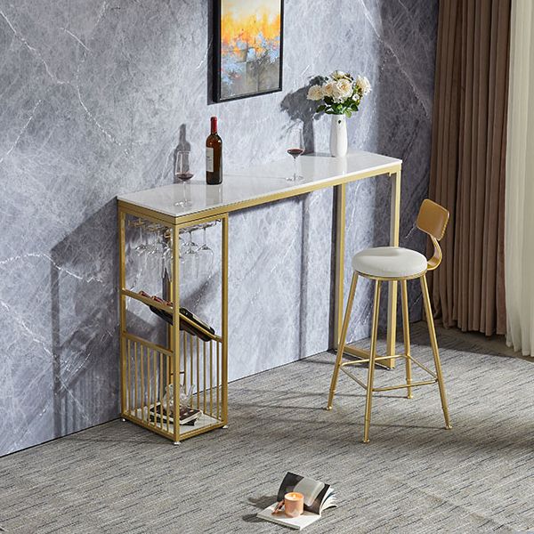 Luxury Marble Rectangle Bar Table Set 1/2 Pieces Counter Table with High Stools