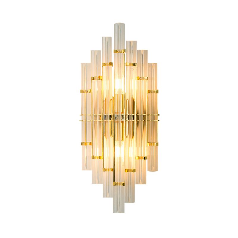 2 Lights Bedroom Wall Light Sconce Contemporary Gold Finish Wall Lamp with Clear Crystal Tube Shape