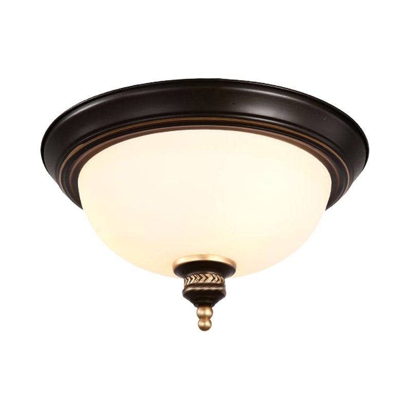 Domed Bedroom Ceiling Lighting Modern Opal Glass 3 Bulbs Black Flush Mount Light Fixture